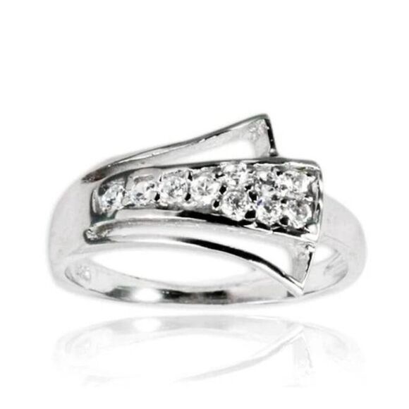 New~Beautiful Round Double Row Sim Diamond Wrap Around Ring Sz 8~925 SS~Sz 8 - Picture 1 of 3